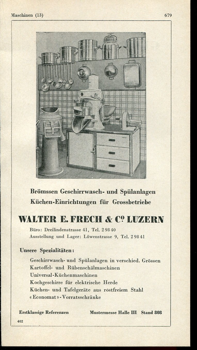 Vintage 1947 Walter E Frech & Co Luzern Swiss Print Ad Publicite Suisse Schweiz Suiza