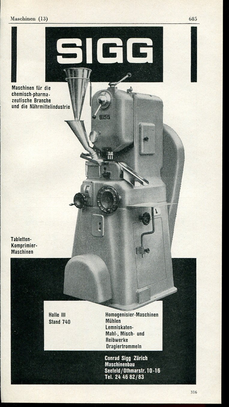 Vintage 1947 Conrad Sigg Machine Co Zurich Swiss Print Ad Publicite Suisse Schweiz Suiza