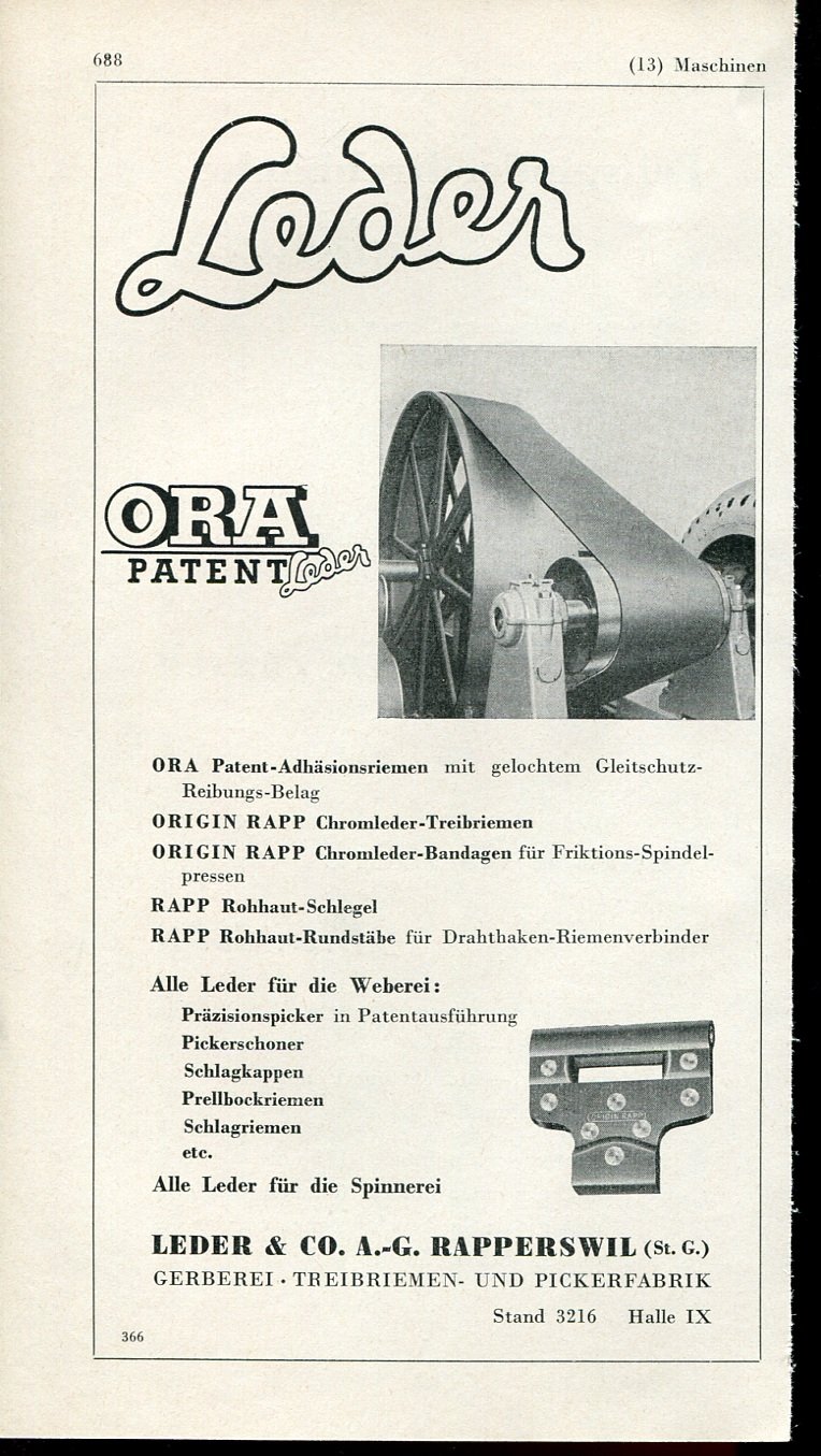 Vintage 1947 Leder & Co AG Rapperswill Ora Patent Leder Swiss Print Ad Publicite Schweiz