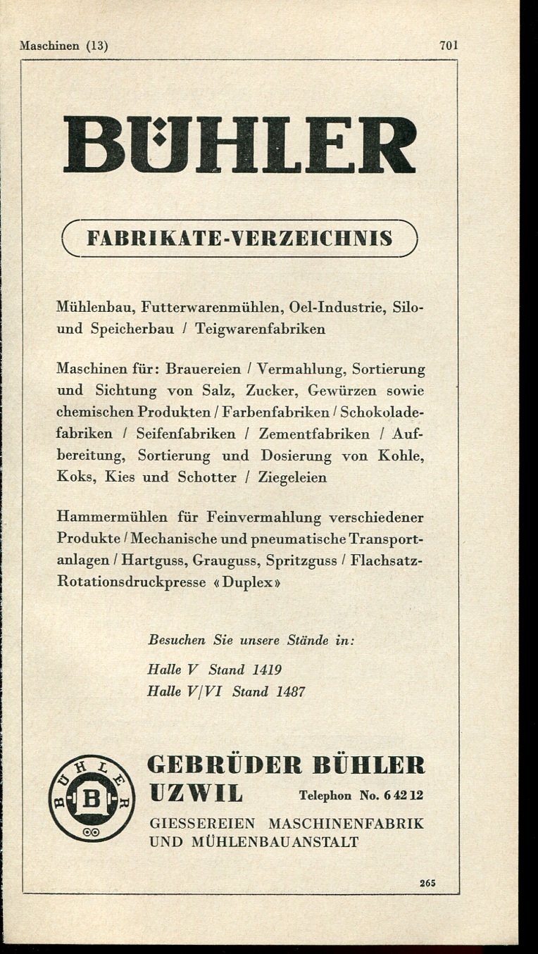 Vintage 1947 Buhler Machine Co Buehler Swiss Ad Publicite Suisse Schweiz Switzerland