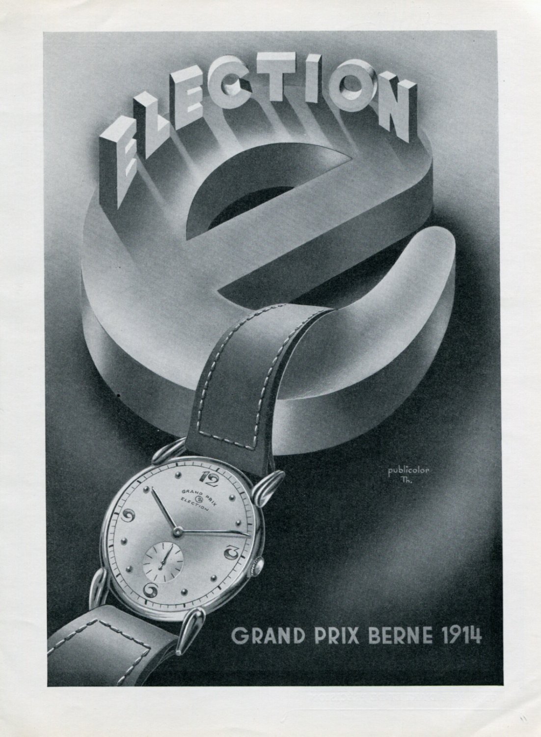 Vintage 1947 Election Grand Prix Watch Advert Publicite Suisse Montres Swiss Print Ad