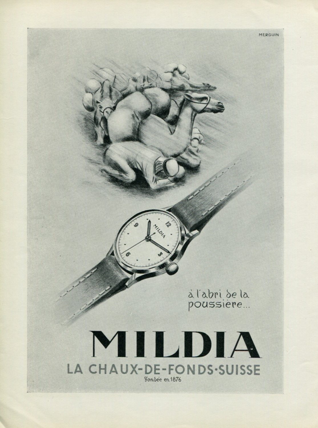 Vintage 1947 Mildia Watch Company Montres Mildia SA Suisse Publicite Swiss Print Ad Advert
