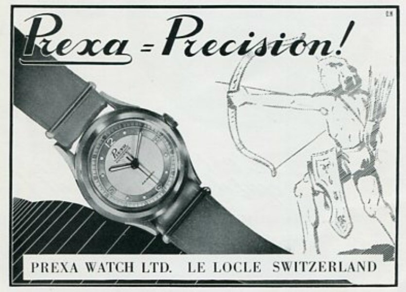 Vintage 1945 Prexa Watch Company Switzerland Swiss Print Ad Suisse Publicite Montres Schweiz Suiza