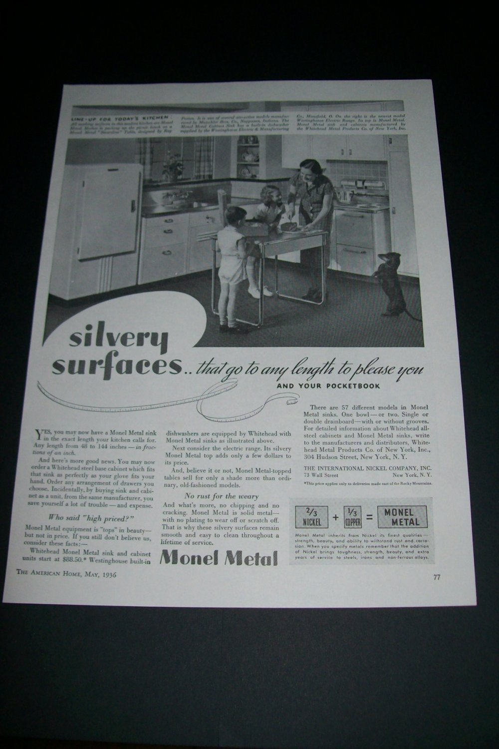 Vintage 1936 Monel Metal Whitehead Metal Products International Nickel Co 1930s Print Ad Advert