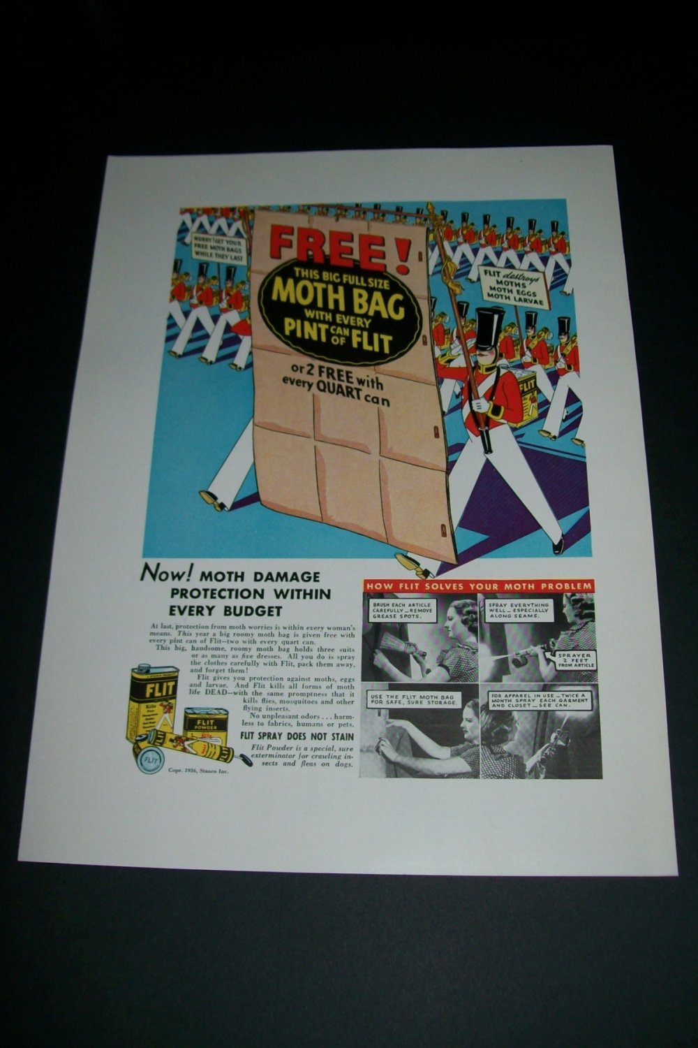 Vintage 1936 Flit Moth Killer Exterminator Pesticide Stanco Inc Original 1930s Print Ad Advert