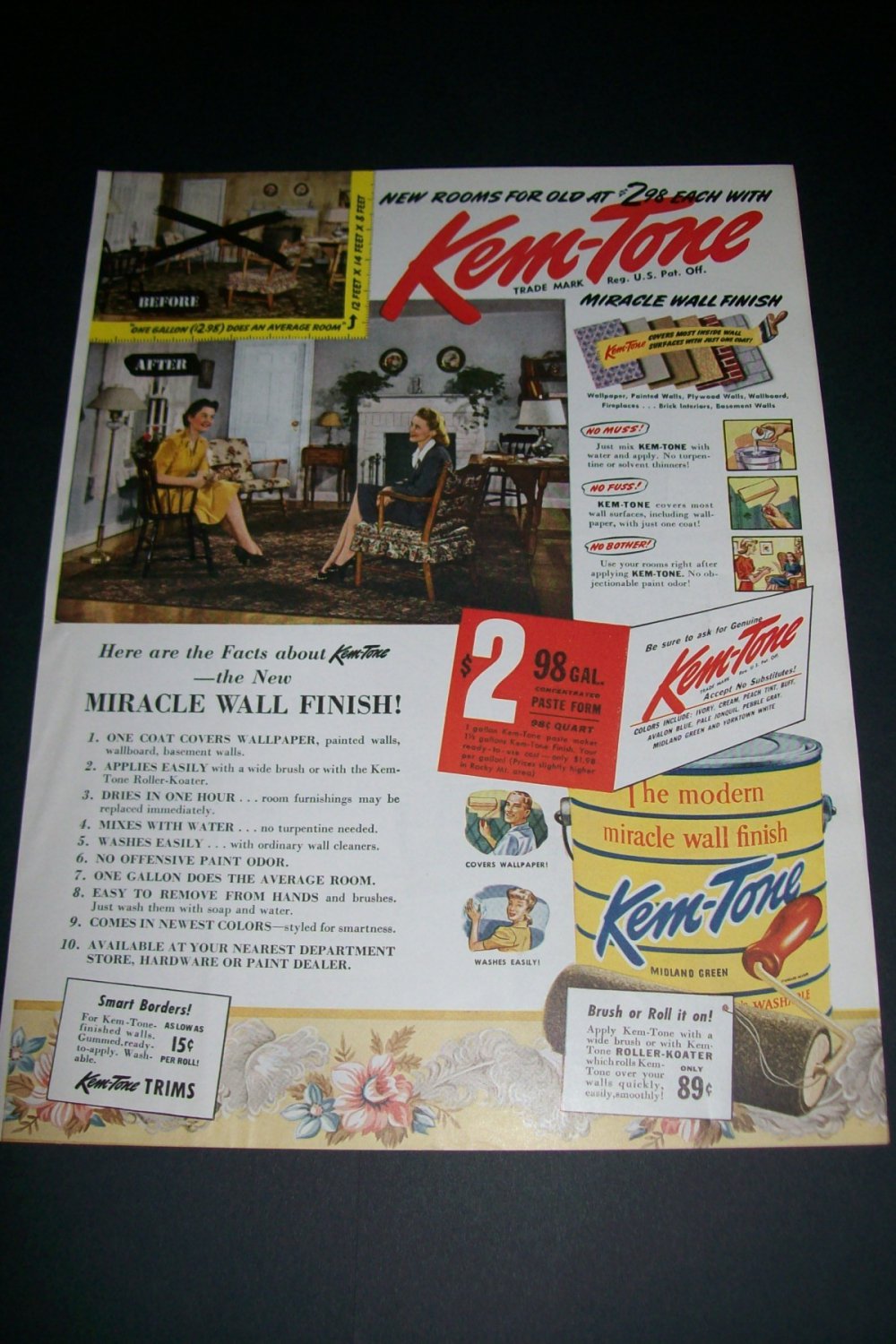 1943 Kem-Tone Miracle Wall Finish Original 1940s Print Ad Advert WW2 WWII Era