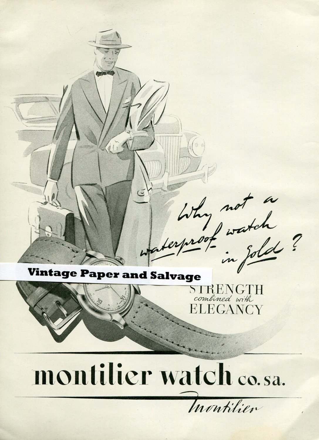 Vintage 1945 Montilier Watch Co SA Switzerland 1940s Swiss Print Ad Suisse Publicite Montres