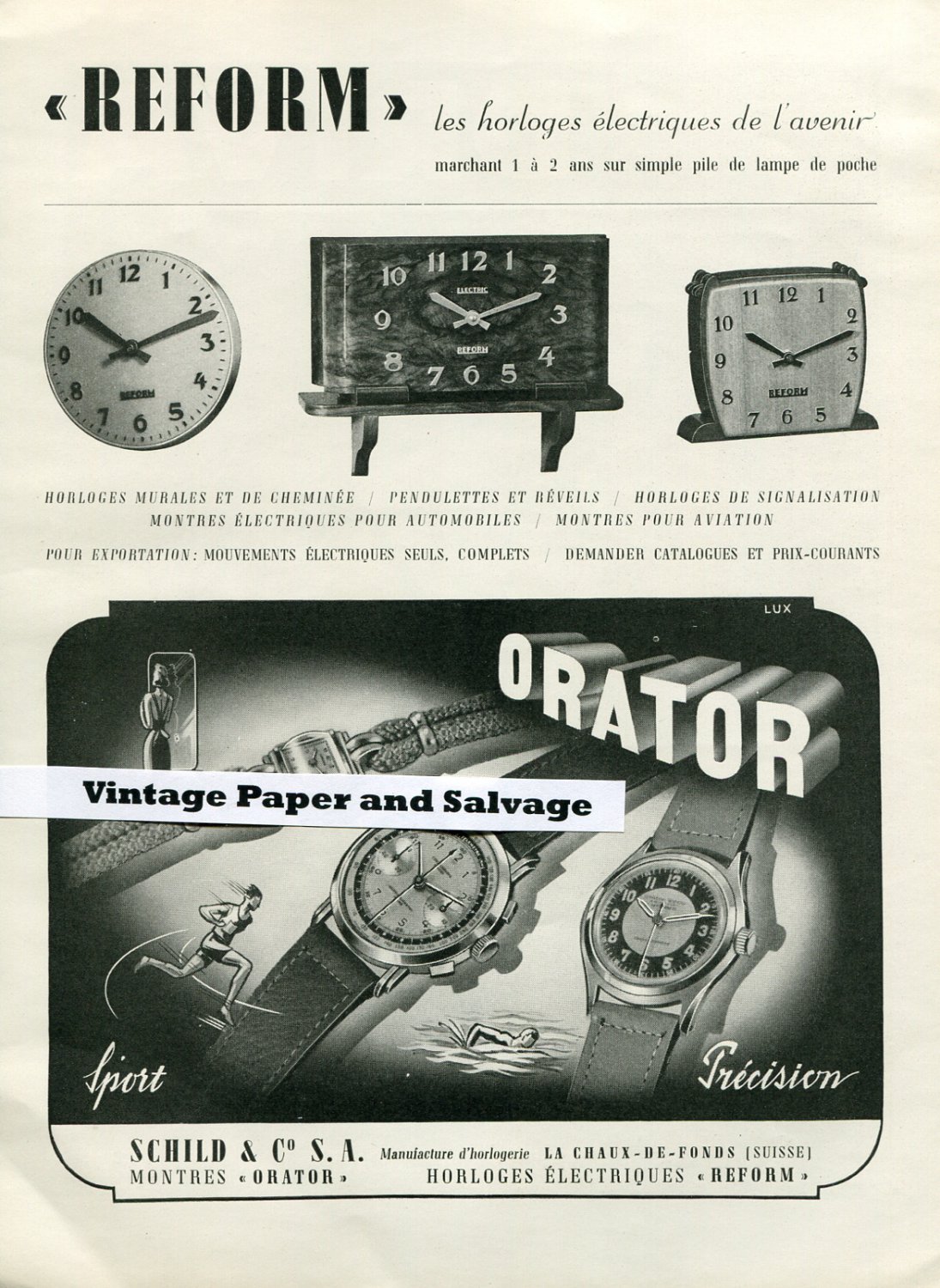 Vintage 1945 Schild & Co SA Switzerland Orator Reform 1940s Swiss Print Ad Suisse Publicite