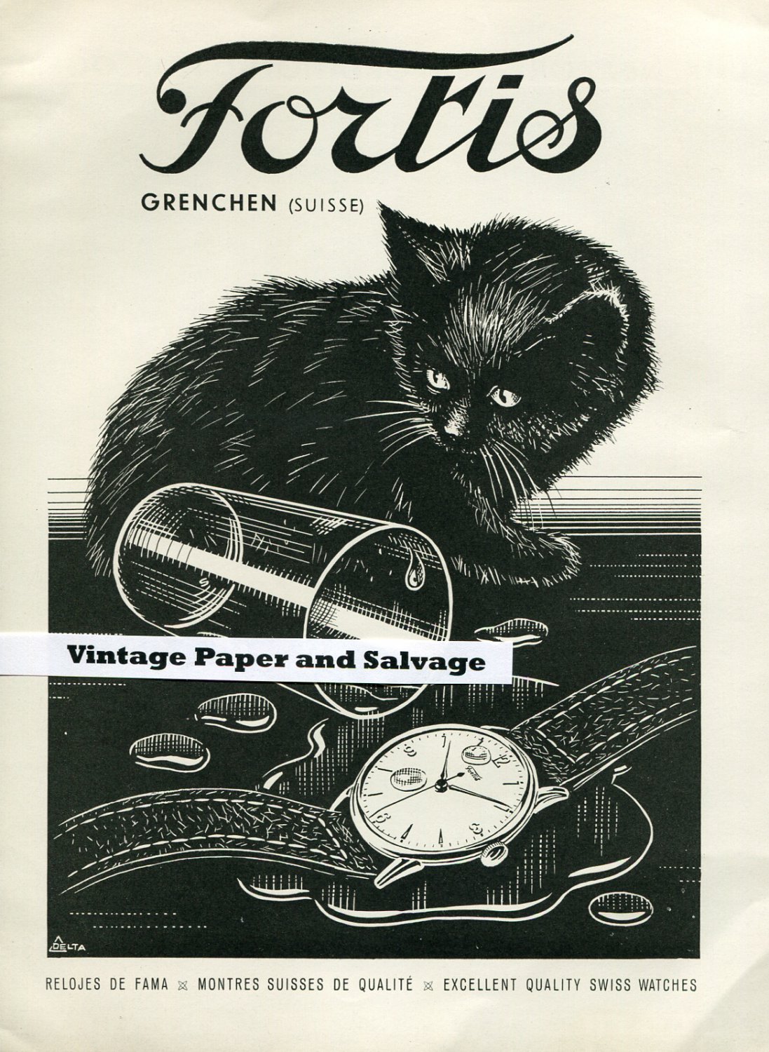 1945 Fortis Watch Co Switzerland Original 1940s Swiss Print Ad Suisse Publicite Montres