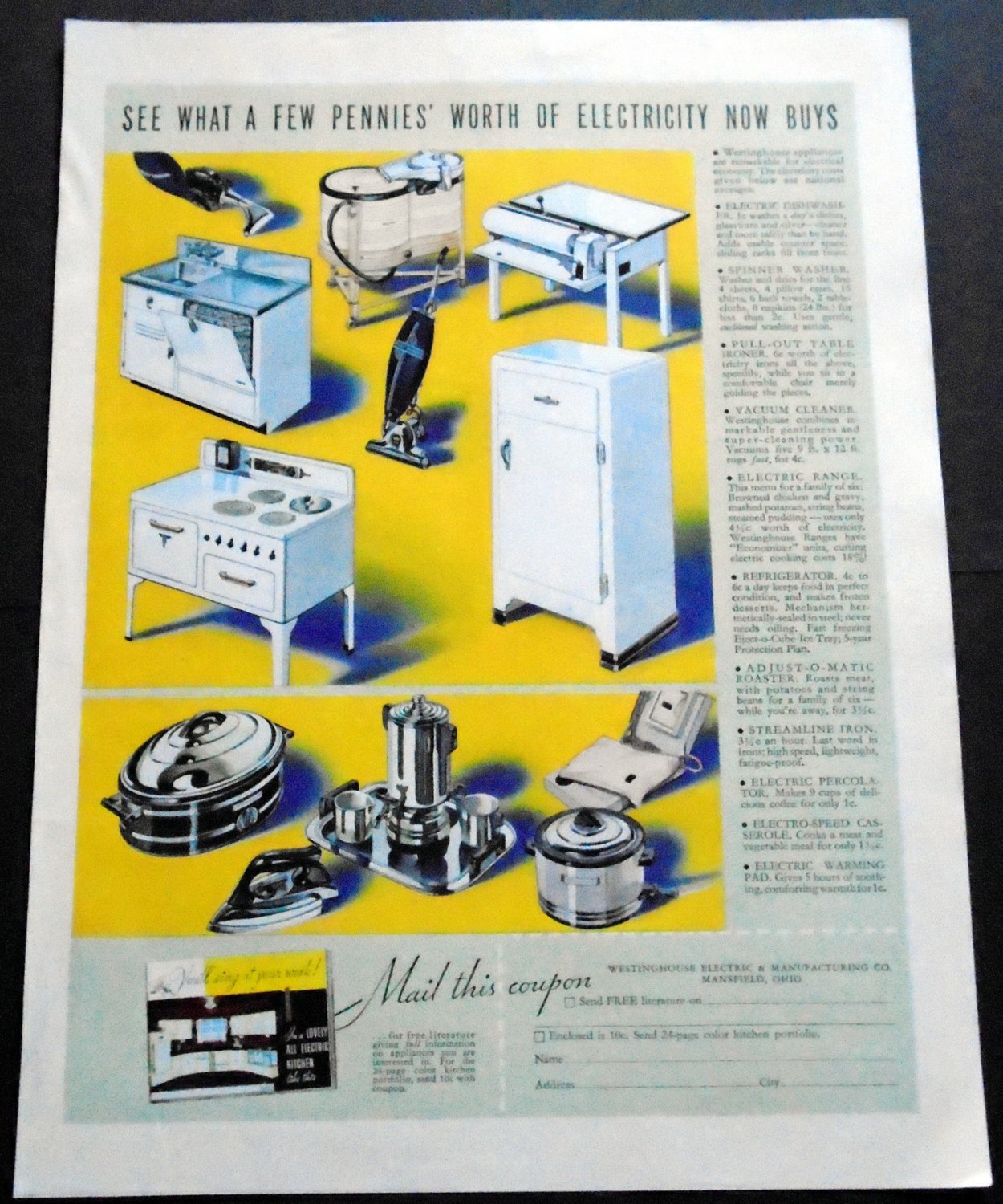 Vintage 1936 Westinghouse Electric & Manufacturing Co Mansfield Ohio OH