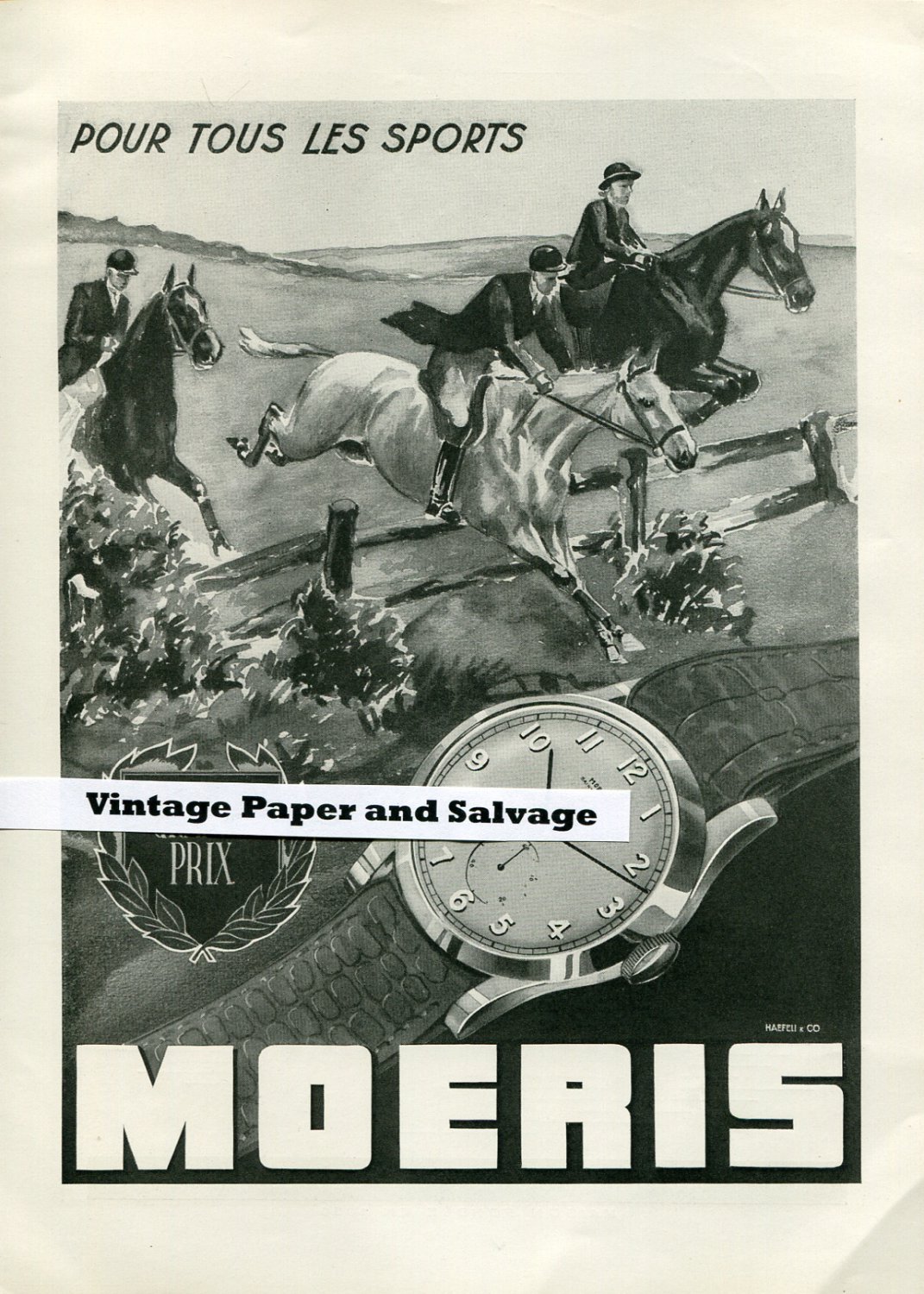 Vintage 1945 Moeris Watch Co St-Imier Switzerland 1940s Swiss Print Ad Suisse Publicite Montre