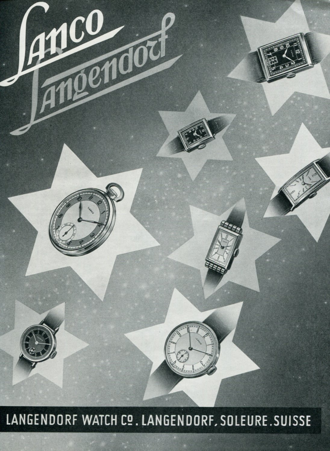 1940 Lanco Langendorf Watch Co Switzerland Swiss Print Ad Suisse Publicite Montres