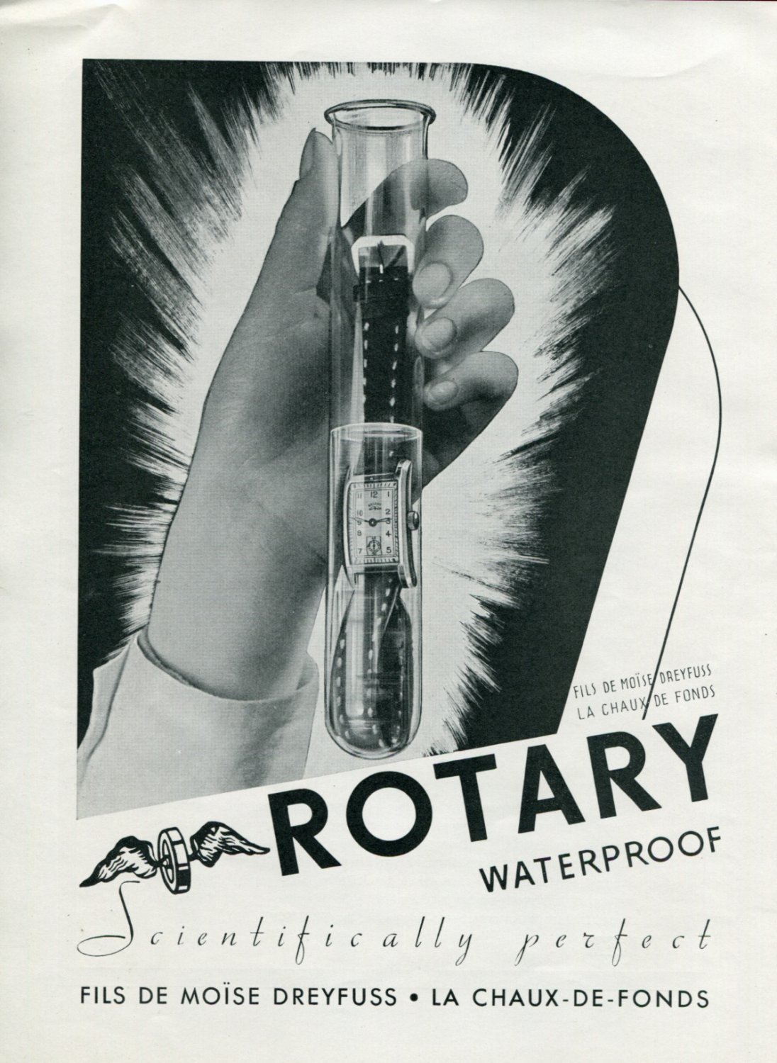 Vintage 1940 Rotary Watch Co Fils Moise Dreyfuss SA Swiss Ad Publicite Suisse Montres Waterproof
