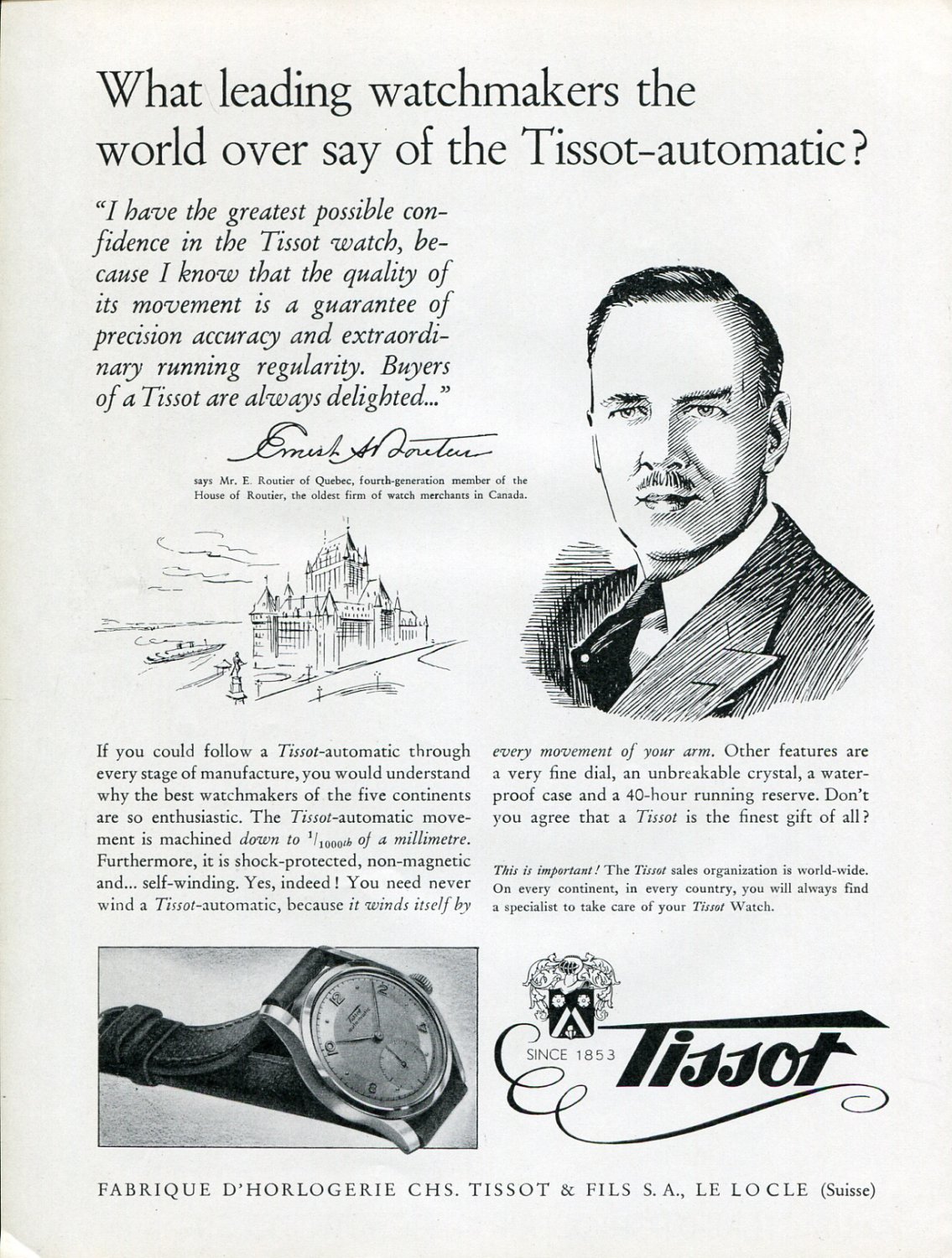 Vintage 1949 Tissot Watch Co Chs Tissot & Fils SA Swiss Print Ad ...