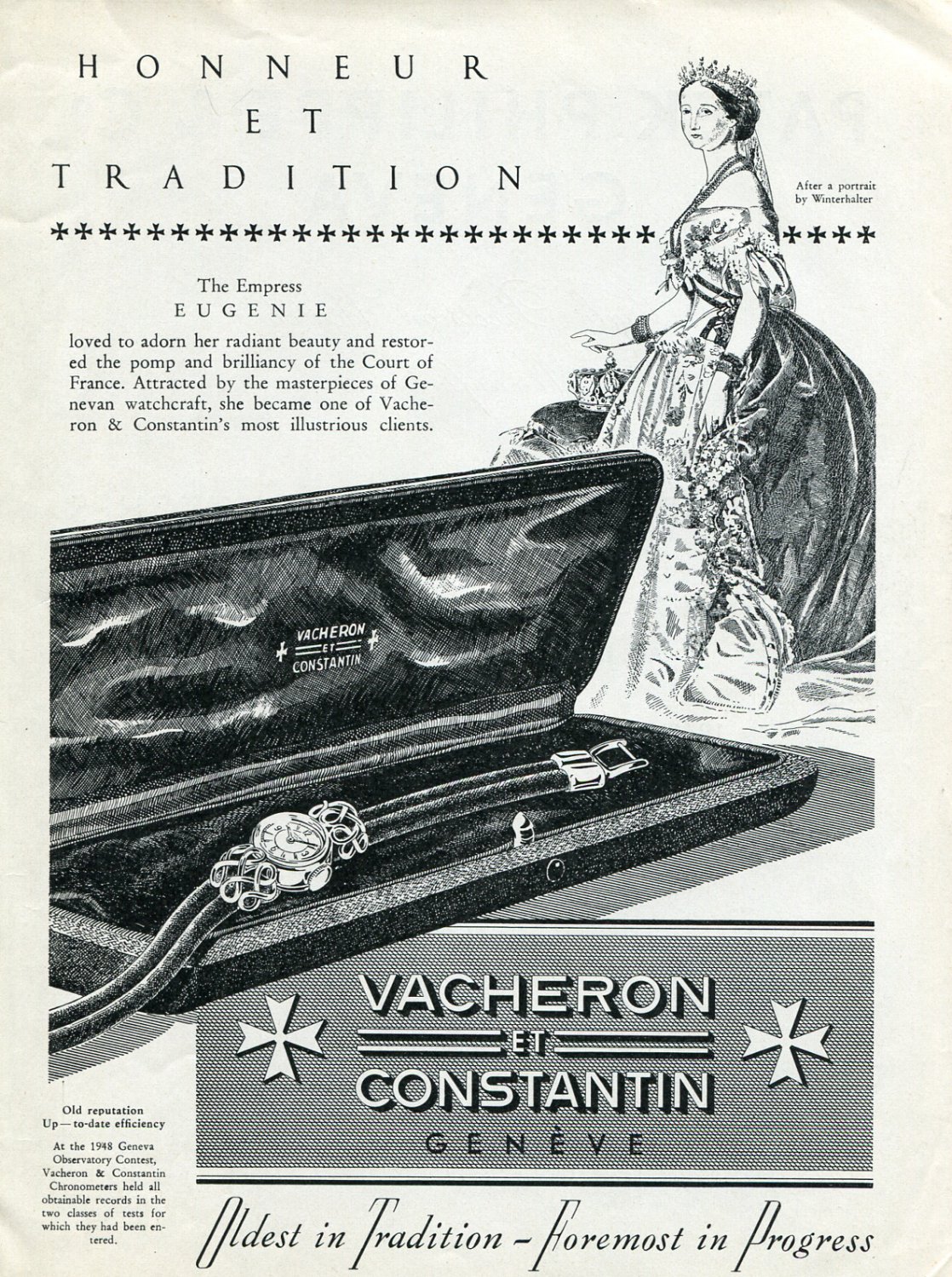 Vintage 1949 Vacheron Constantin Oldest in Tradition Swiss Print Ad Publicite Suisse Montres