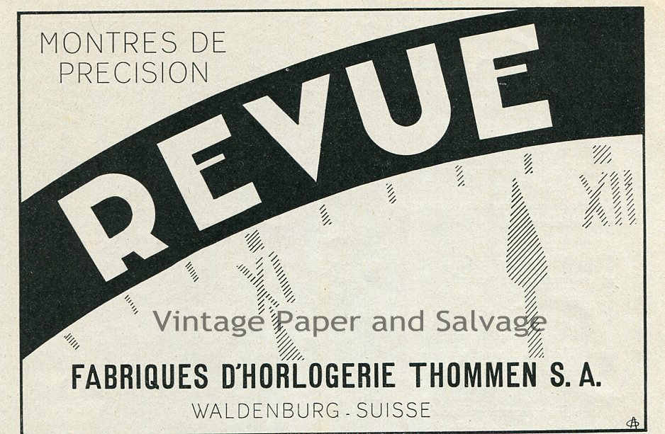 1931 Revue Watch Co Fabriques d'Horlogerie Thommen SA Swiss Print Ad Publicite Suisse Montres