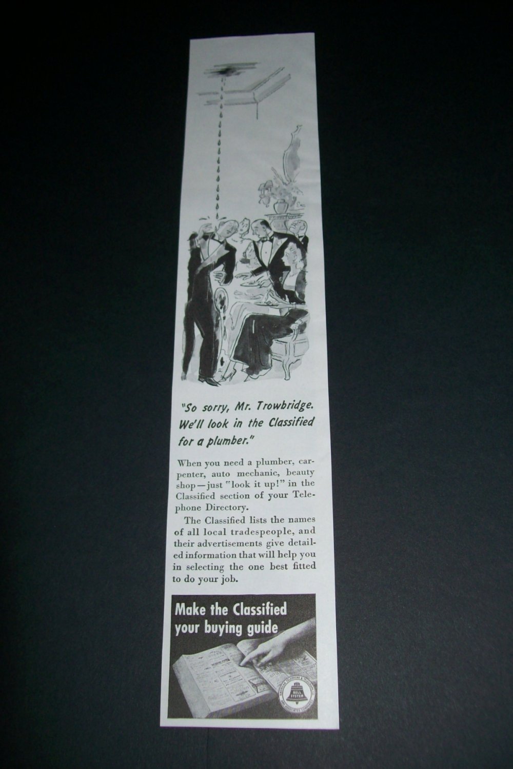 Vintage 1943 Bell Telephone Look for Plumber in Classified 1940s Print Ad Advert
