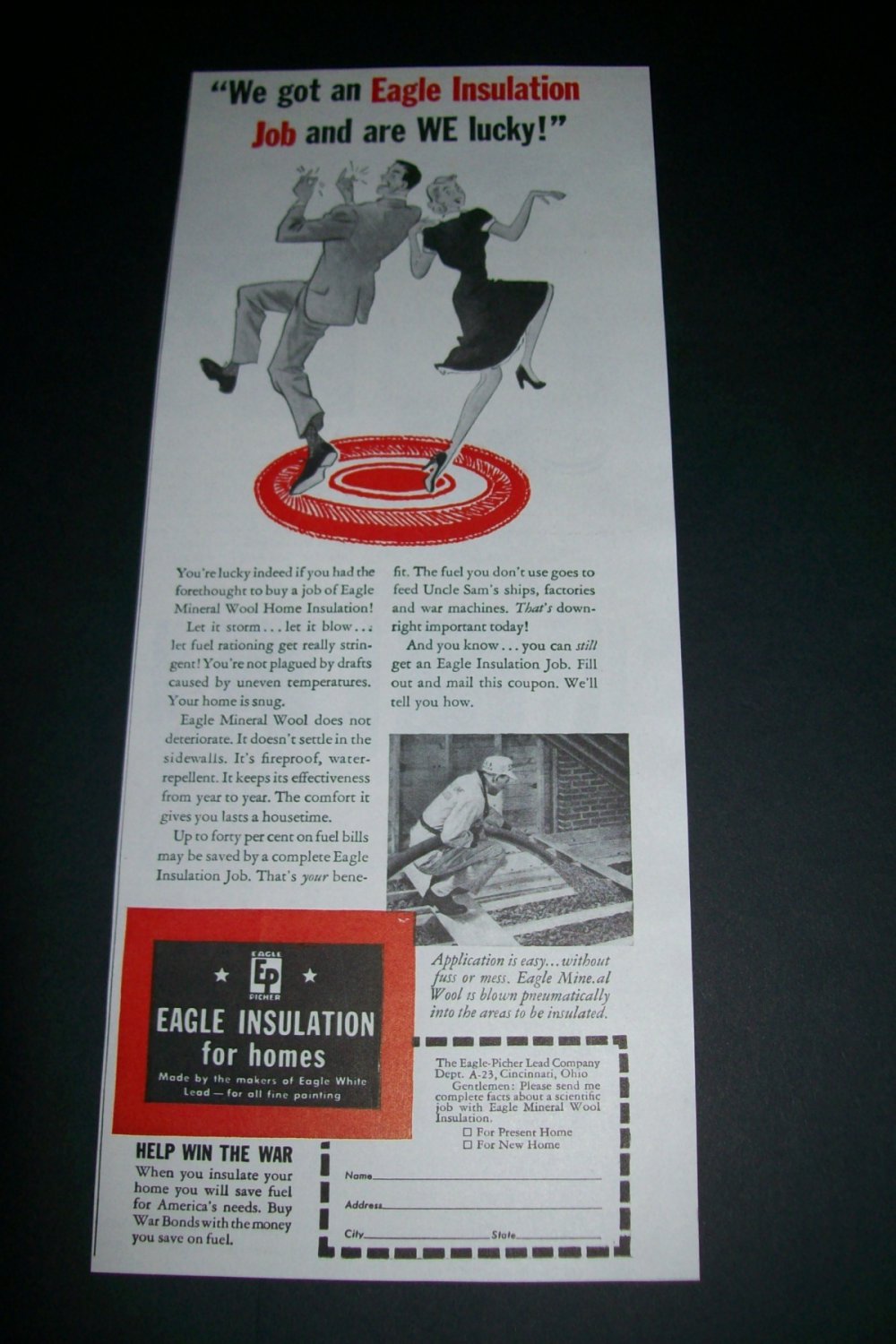 Vintage 1943 Eagle Insulation Eagle-Picher Lead Co Cincinnati Ohio OH WW2 WWII Print Ad Advert
