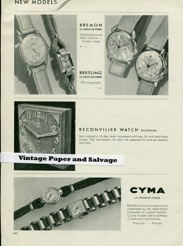 Vintage 1945 Omega Jaeger-LeCoultre Piaget Breitling Reconvilier Heuer Lavina Arsa New Watch Models
