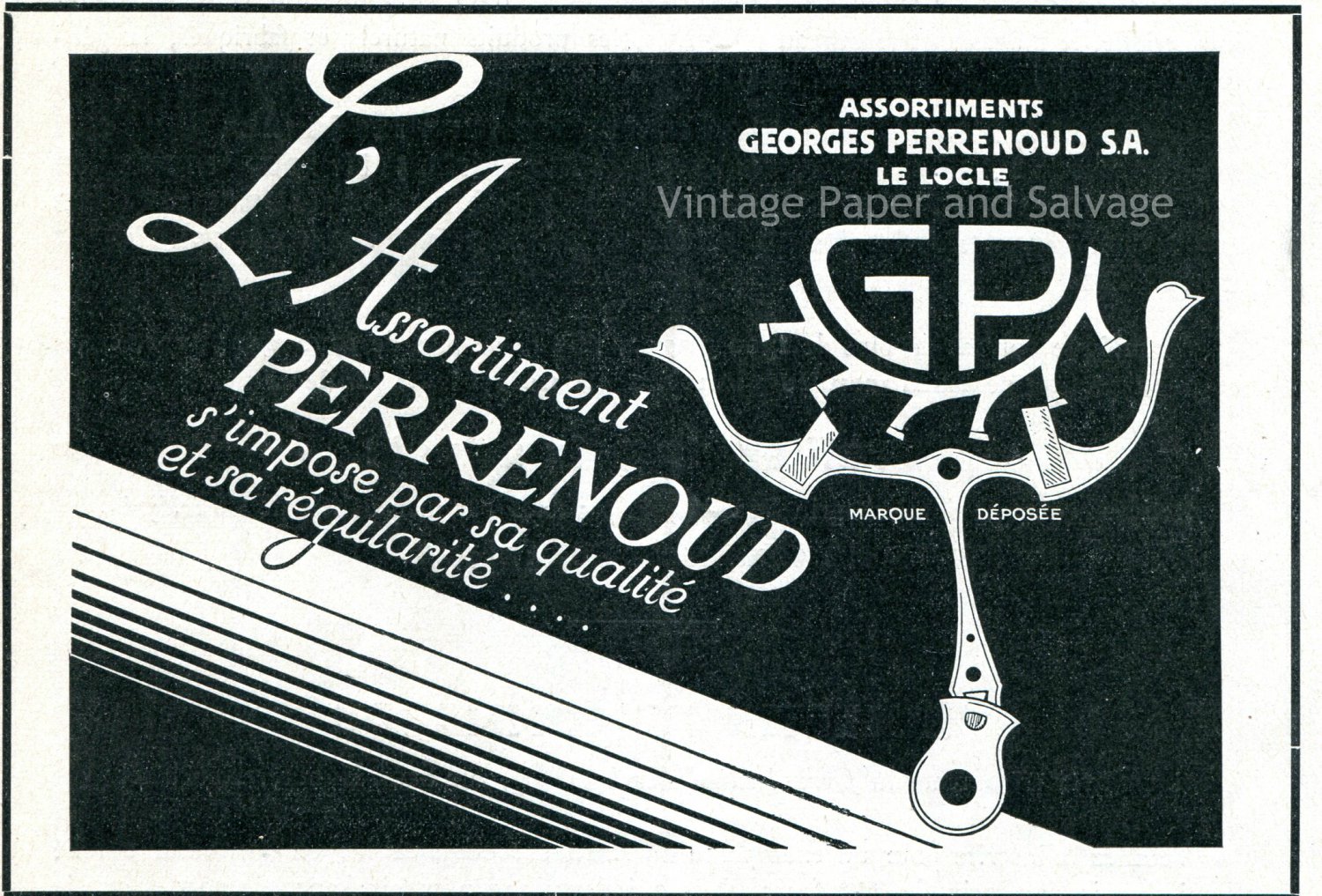Vintage 1931 Assortiments Georges Perrenous SA Switzerland Swiss Ad Publicite Suisse Horlogerie