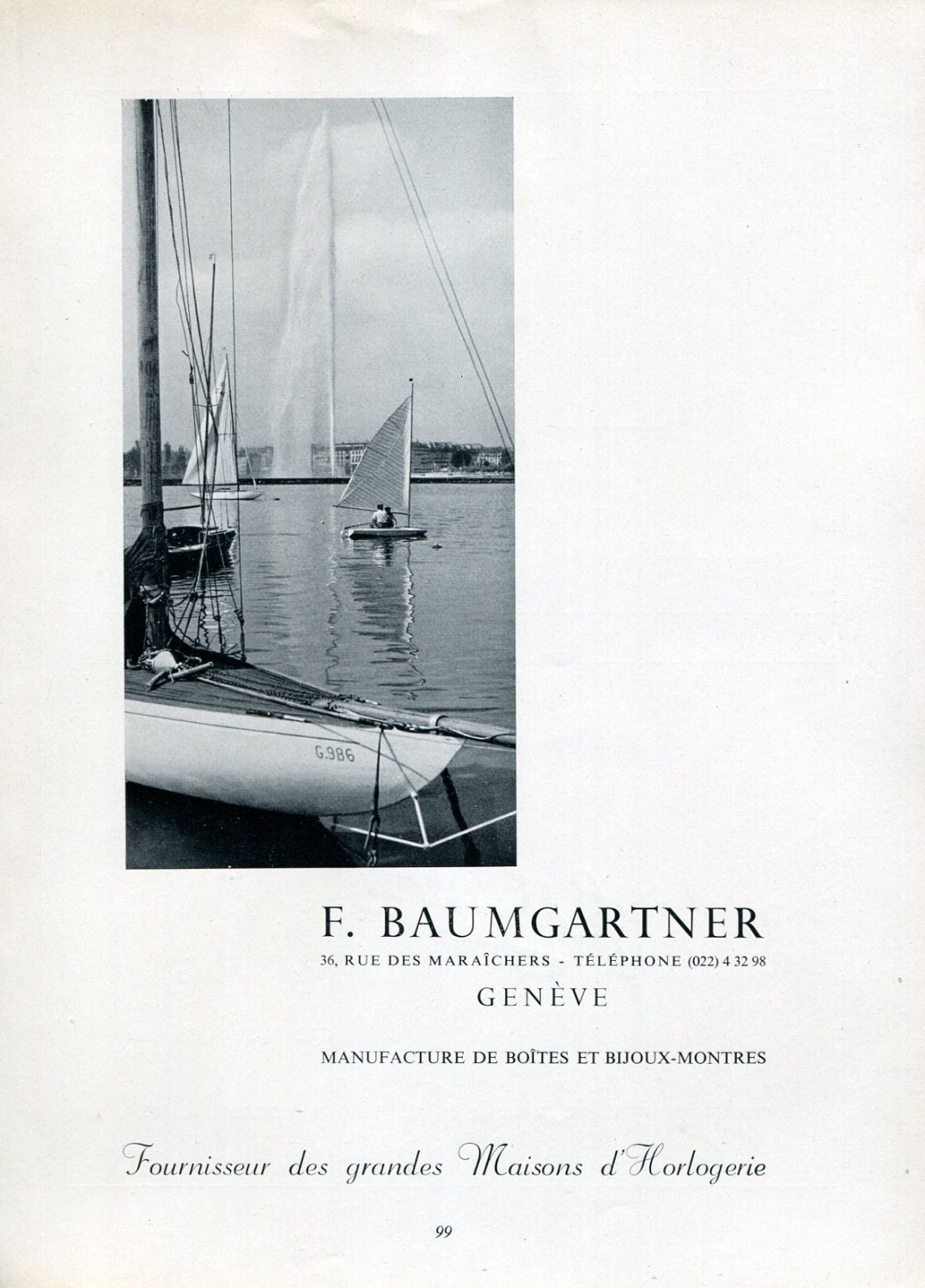 1952 F Baumgartner Manufacture de Boites et Bijoux-Montres Swiss Print Ad Publicite Suisse