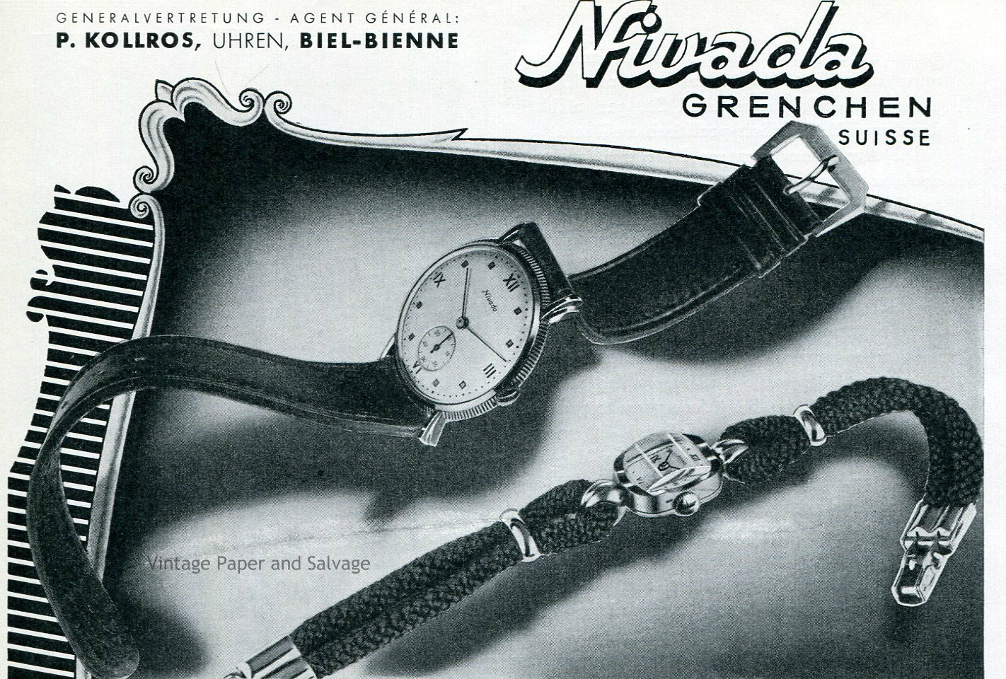 1945 Nivada Watch Company Grenchen Switzerland Swiss Advert Publicite Suisse Montres Schweiz