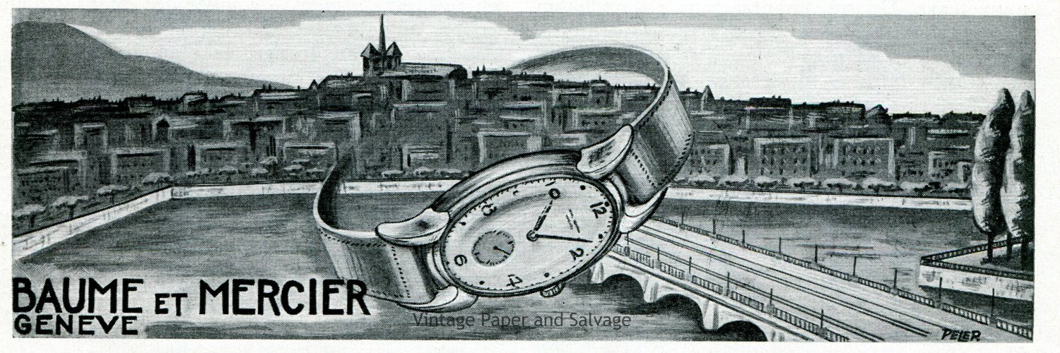 1945 Baume et Mercier Watch Company Geneve Vintage 1940s Swiss Advert Publicite Suisse Montres