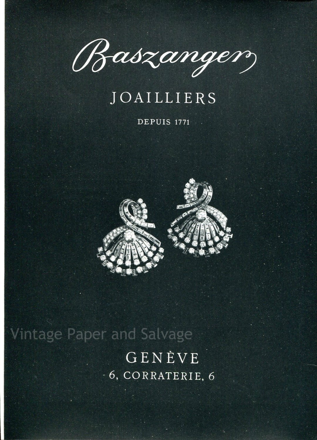 Vintage 1952 Baszanger Joailliers Geneve Switzerland Swiss Print Ad Publicite Suisse Geneva