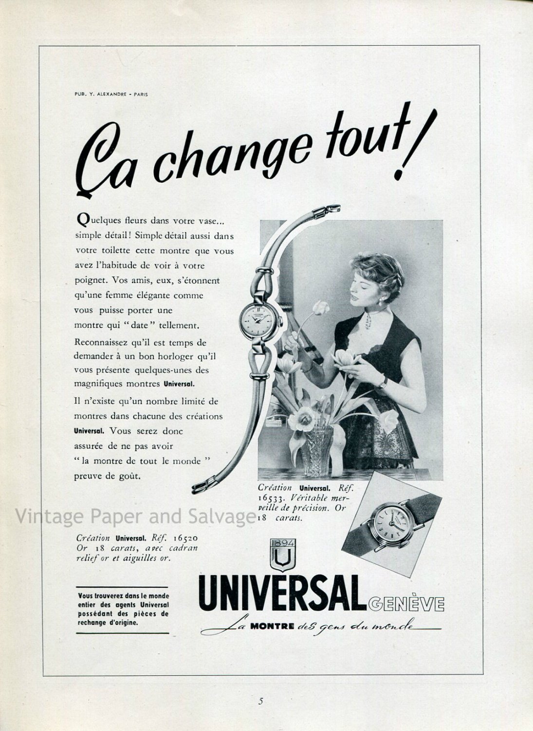 1952 Universal Geneve Watch Company Switzerland Swiss Print Ad Publicite Suisse Montres Schweiz