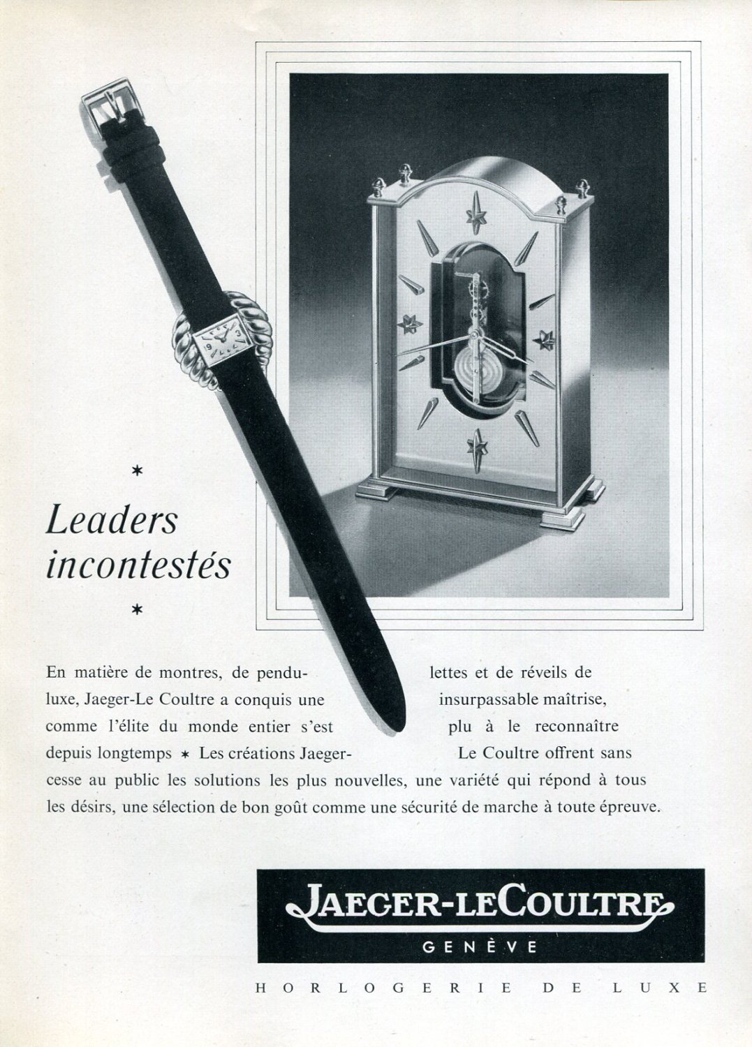Vintage 1952 Jaeger-LeCoultre Leaders Incontestes Original Swiss Advert Publicite Suisse Montres