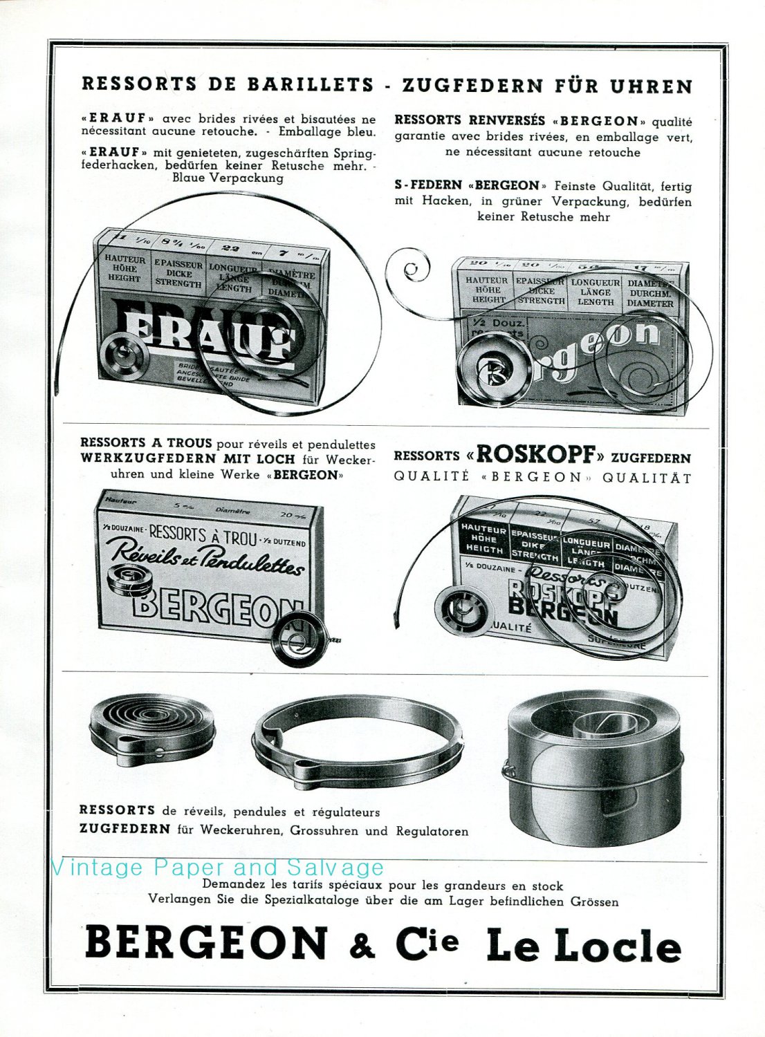 1945 Bergeon & Cie Switzerland Swiss Advert Suisse Publicite Horlogerie Horology Schweiz