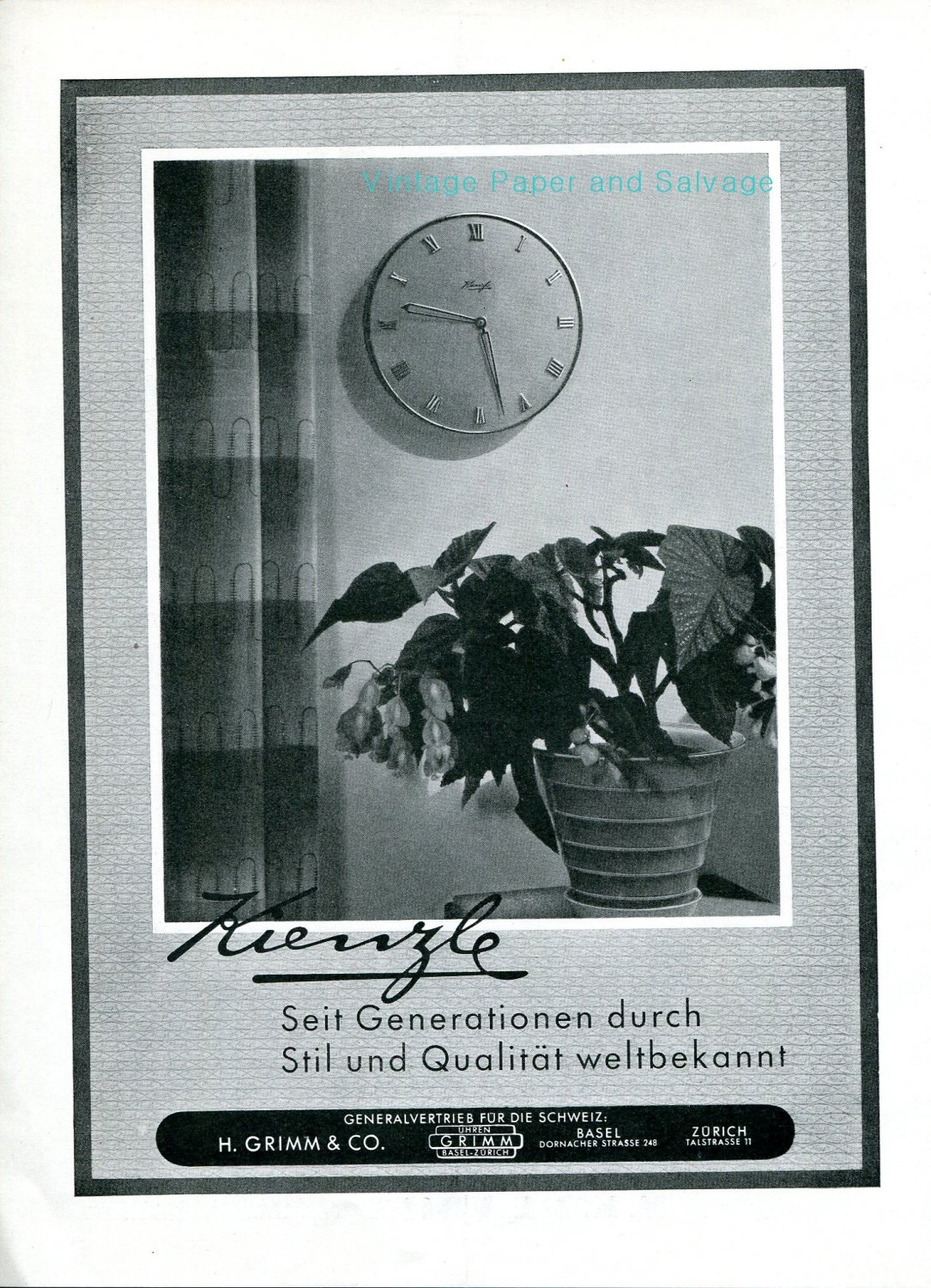 Vintage 1945 Kienzle Clock Company Switzerland 1940s Swiss Print Ad Publicite Suisse Schweiz