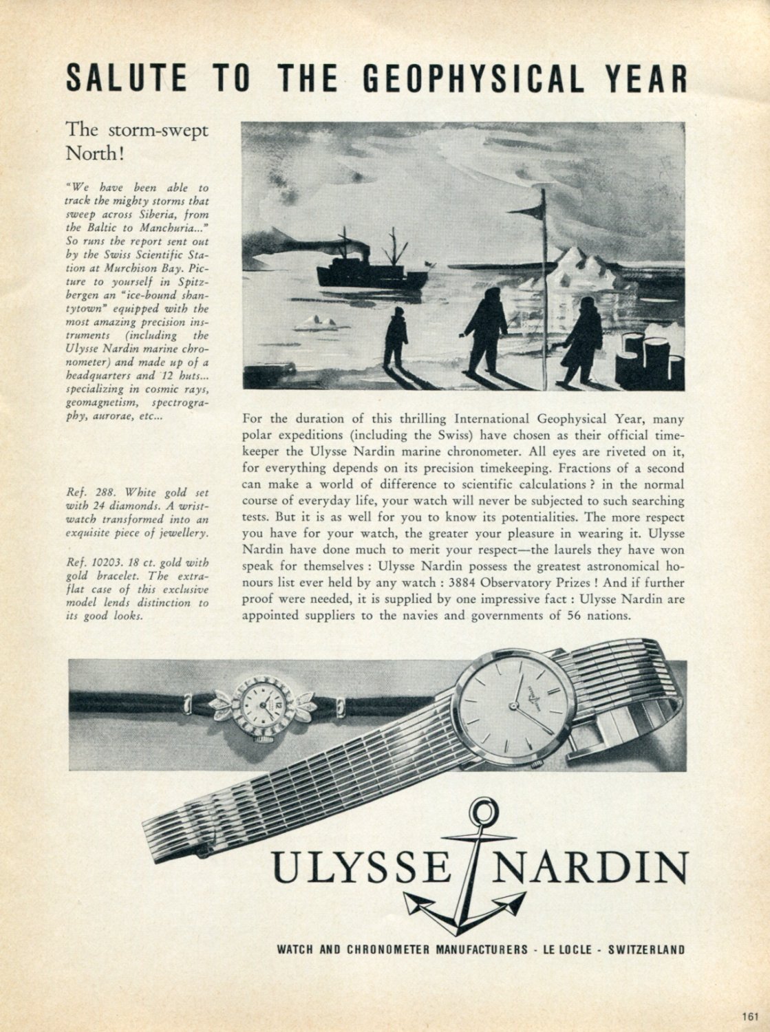 1959 Ulysse Nardin CH Watch Company Salute to the Geophysical Year Swiss Advert Publicite Suisse