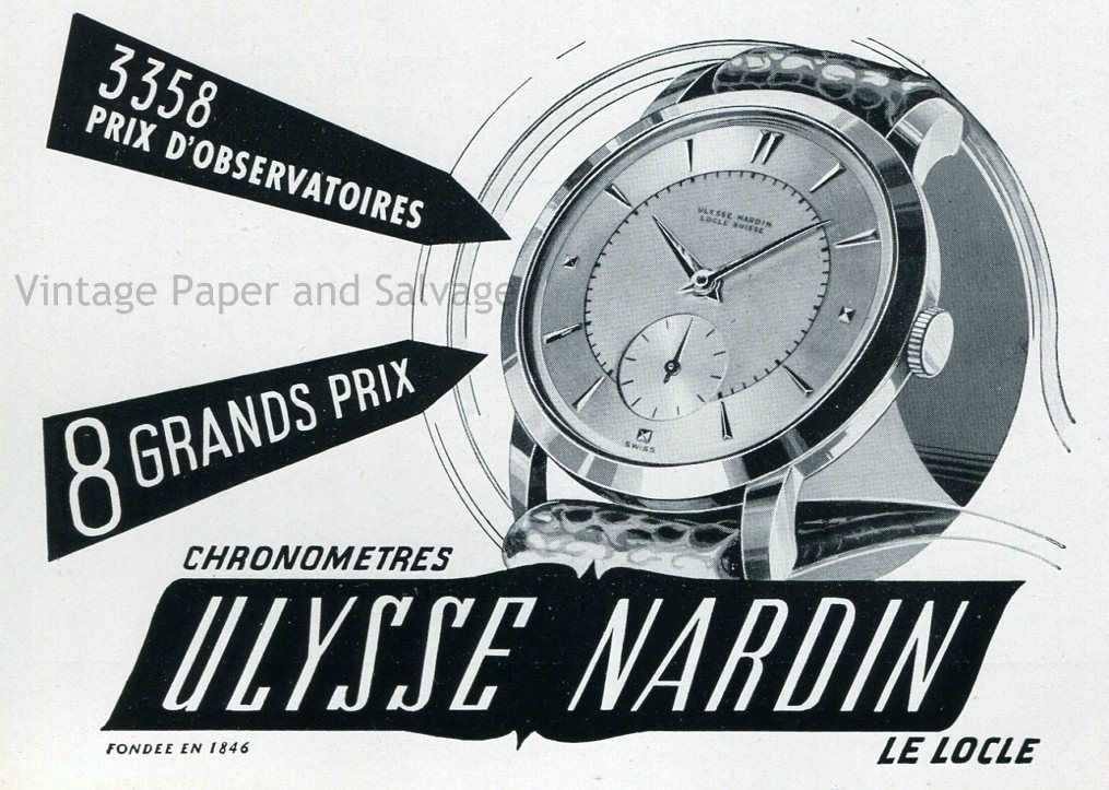 Vintage 1952 Ulysse Nardin Watch Company Switzerland 1950s Swiss Advert ...