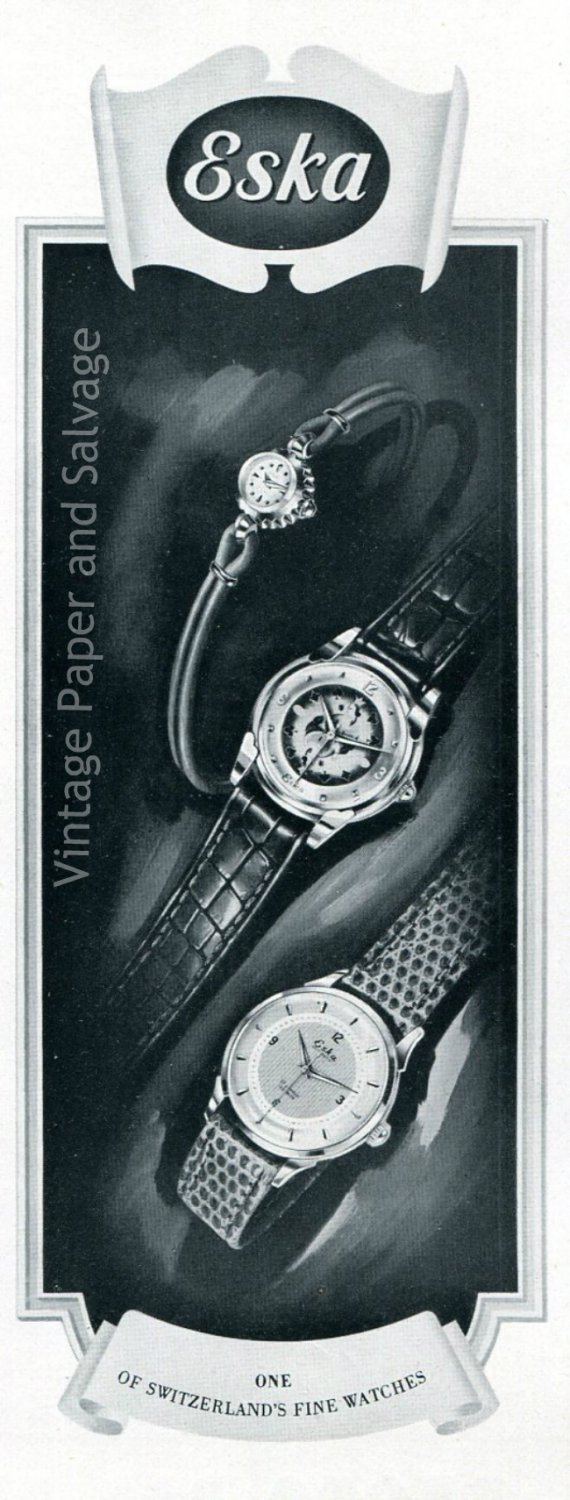 Vintage 1952 Eska Watch Company Switzerland 1950s Swiss Advert Publicite Suisse Montres