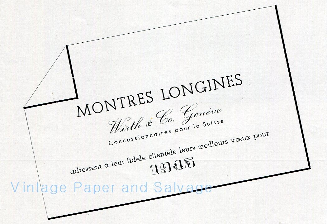 Vintage 1945 Montres Longines CH Wirth & Co Geneve Swiss Advert Publicite Suisse Schweiz