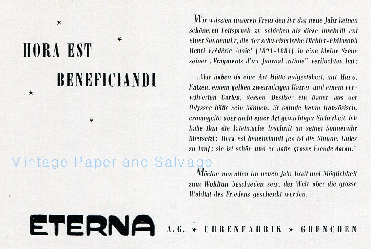 1945 Eterna CH Watch Co Switzerland Swiss Advert Publicite Suisse Montres Schweiz