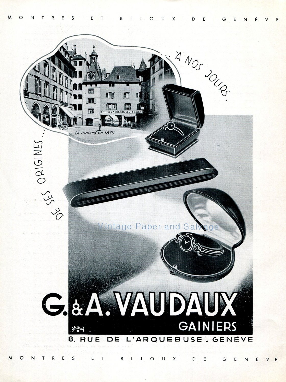 Vintage 1942 G & A Vaudaux CH Gainiers Geneve Swiss Advert Publicite Suisse Schweiz Switzerland