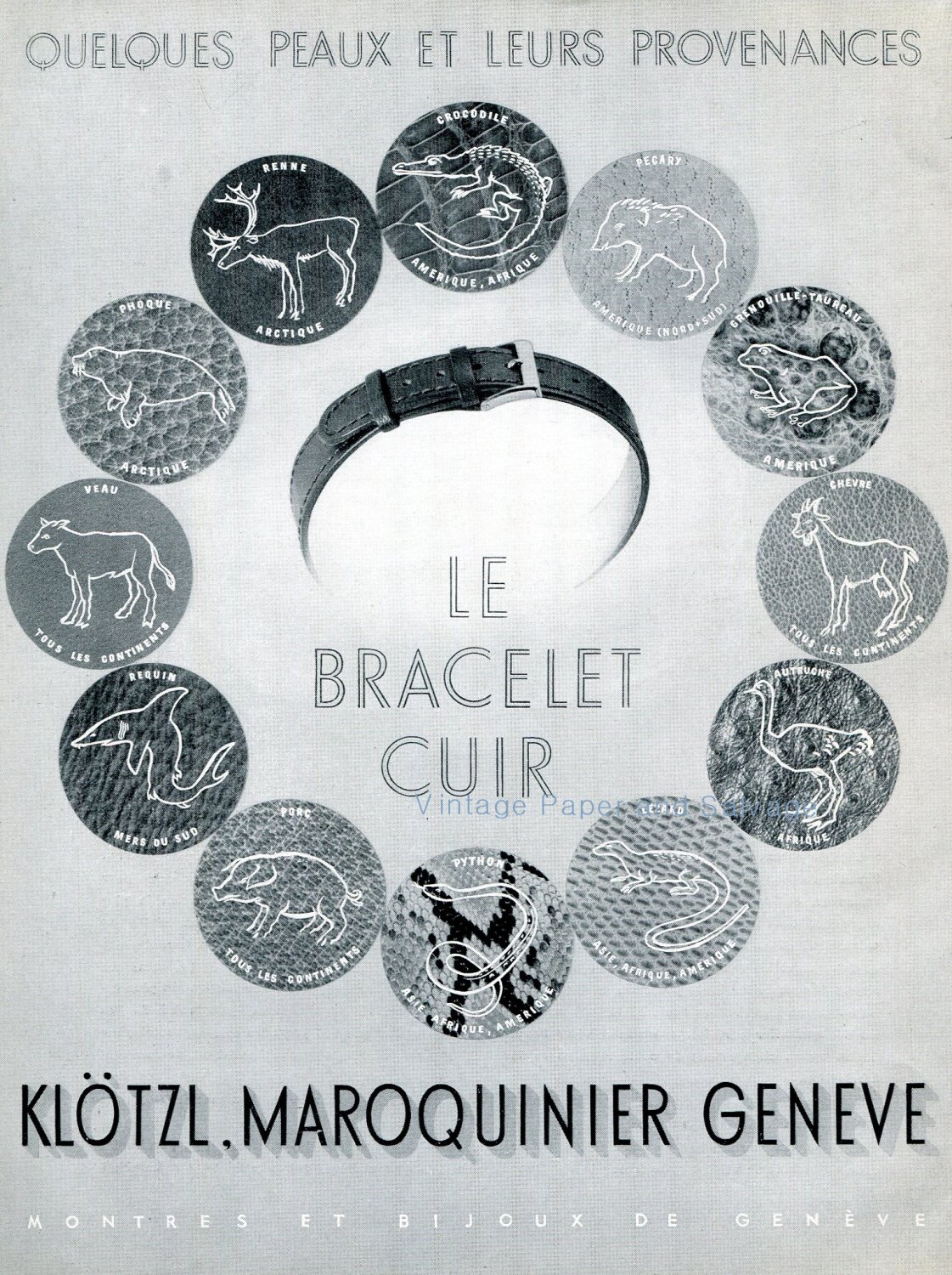 Vintage 1942 Kl&Atilde;&para;tzl Maroquinier Geneve CH Swiss Advert Publicite Suisse Horlogerie