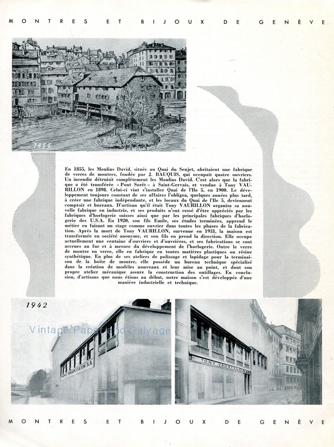 1942 Tony Vaurillon S.A. Switzerland Fabrique de Verres de Montres Swiss Ad Publicite Suisse CH
