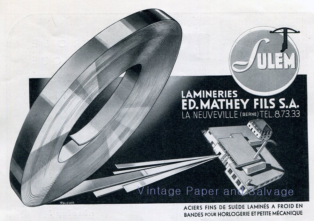 Vintage 1942 Sulem Ed Mathey Fils SA Lamineries Switzerland Swiss Advert Publicite Suisse CH