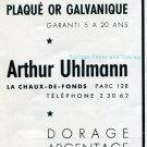 Vintage 1942 Arthur Uhlmann CH Fabrication de Plaque Or Galvanique Swiss Advert Publicite Suisse