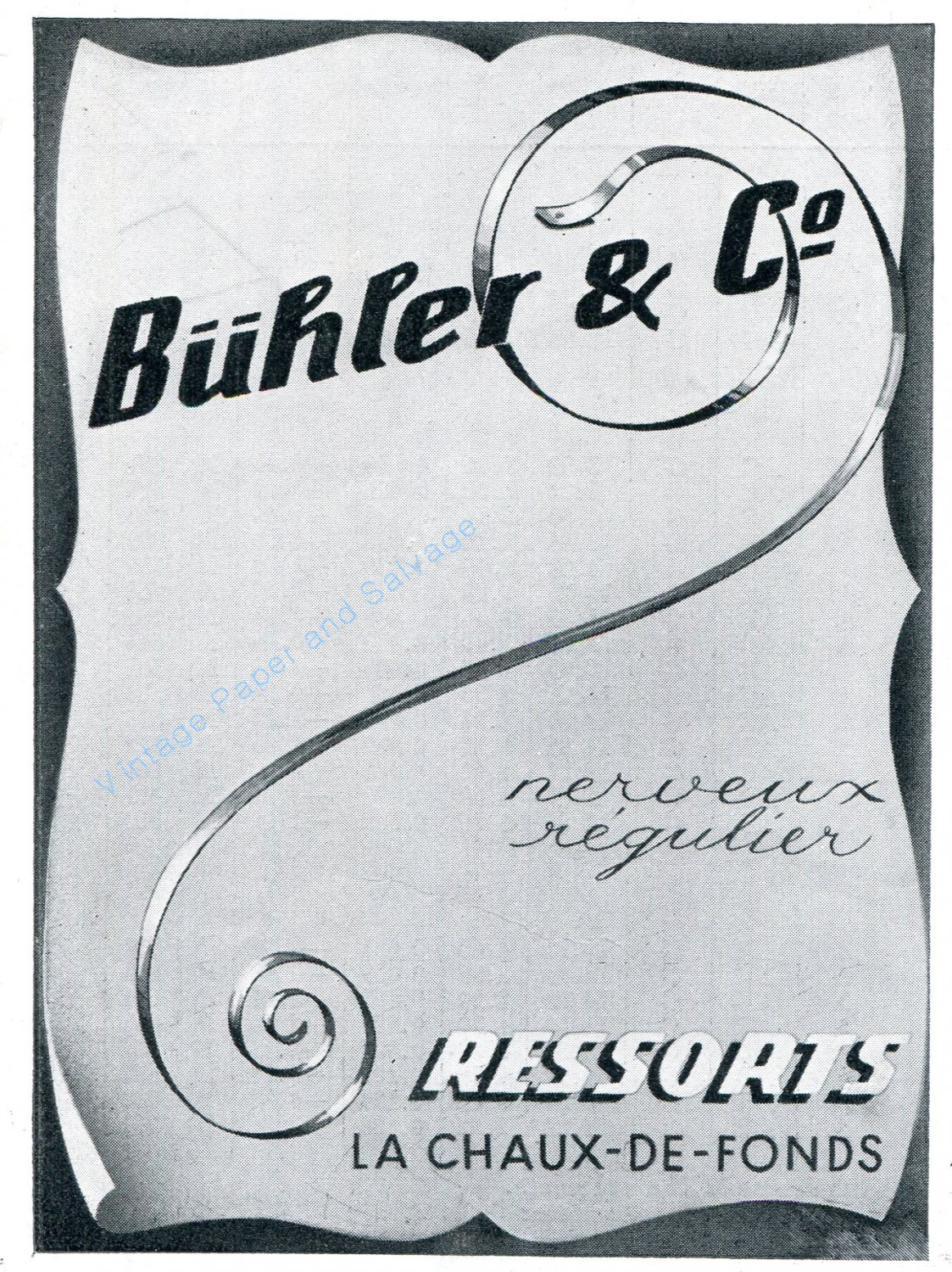 Vintage 1942 B&Atilde;&frac14;hler & Co La Chaux-de-Fonds CH Swiss Advert Publicite Suisse Horlogerie Buehler