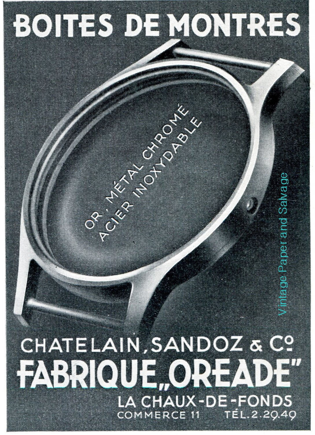 Vintage 1942 Chatelain Sandoz & Co CH Fabrique Boites de Montres Swiss Advert Publicite Suisse