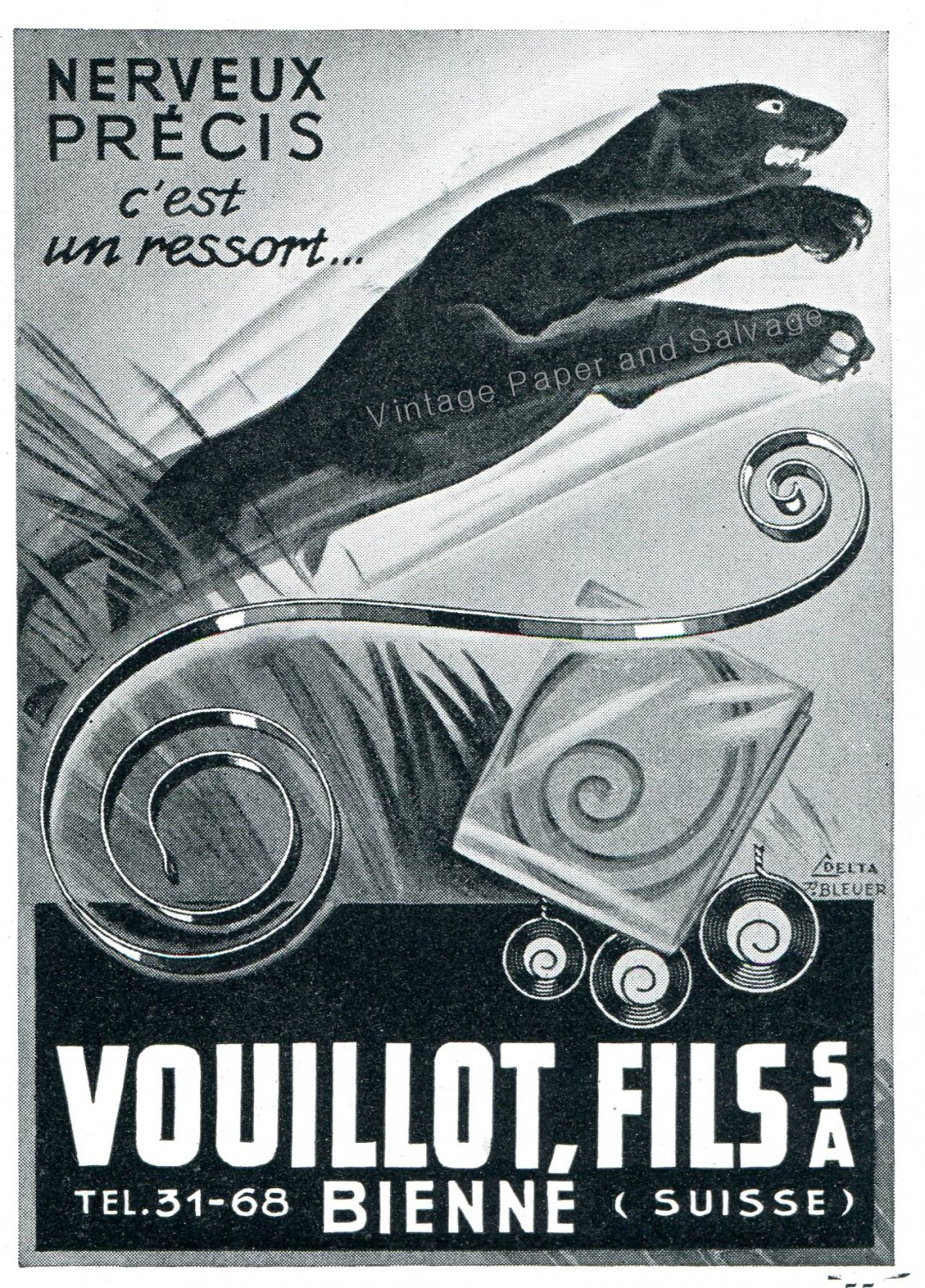 Vintage 1942 Vouillot Fils SA CH Bienne Switzerland Swiss Advert Publicite Suisse Horlogerie