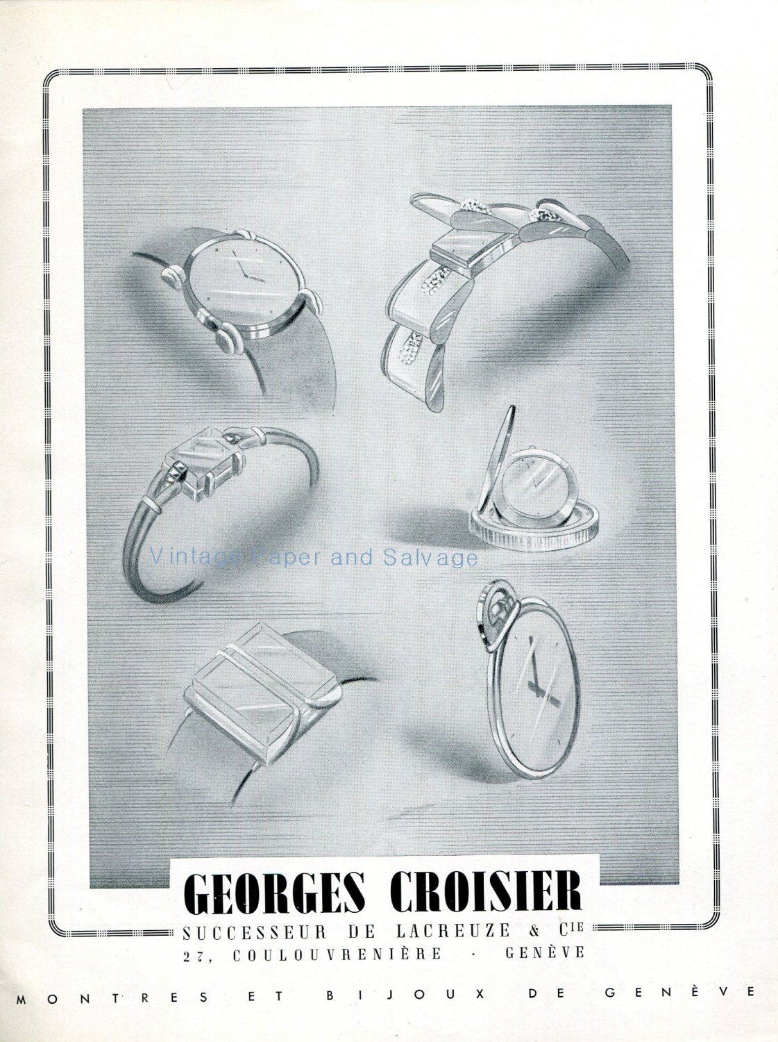 Vintage 1942 Georges Croisier CH Gen&Atilde;&uml;ve Lacreuze & Cie Swiss Advert Publicite Suisse Schweiz
