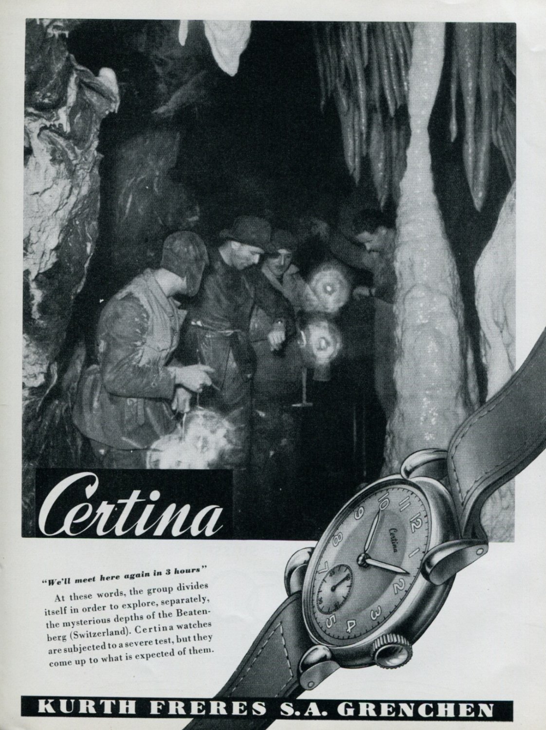 Vintage 1948 Certina Watch Co Kurth Freres SA Switzerland Swiss Advert Publicite Suisse CH