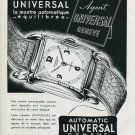 Vintage 1948 Universal Watch Co Universal Geneve Switzerland Swiss Advert Publicite Suisse
