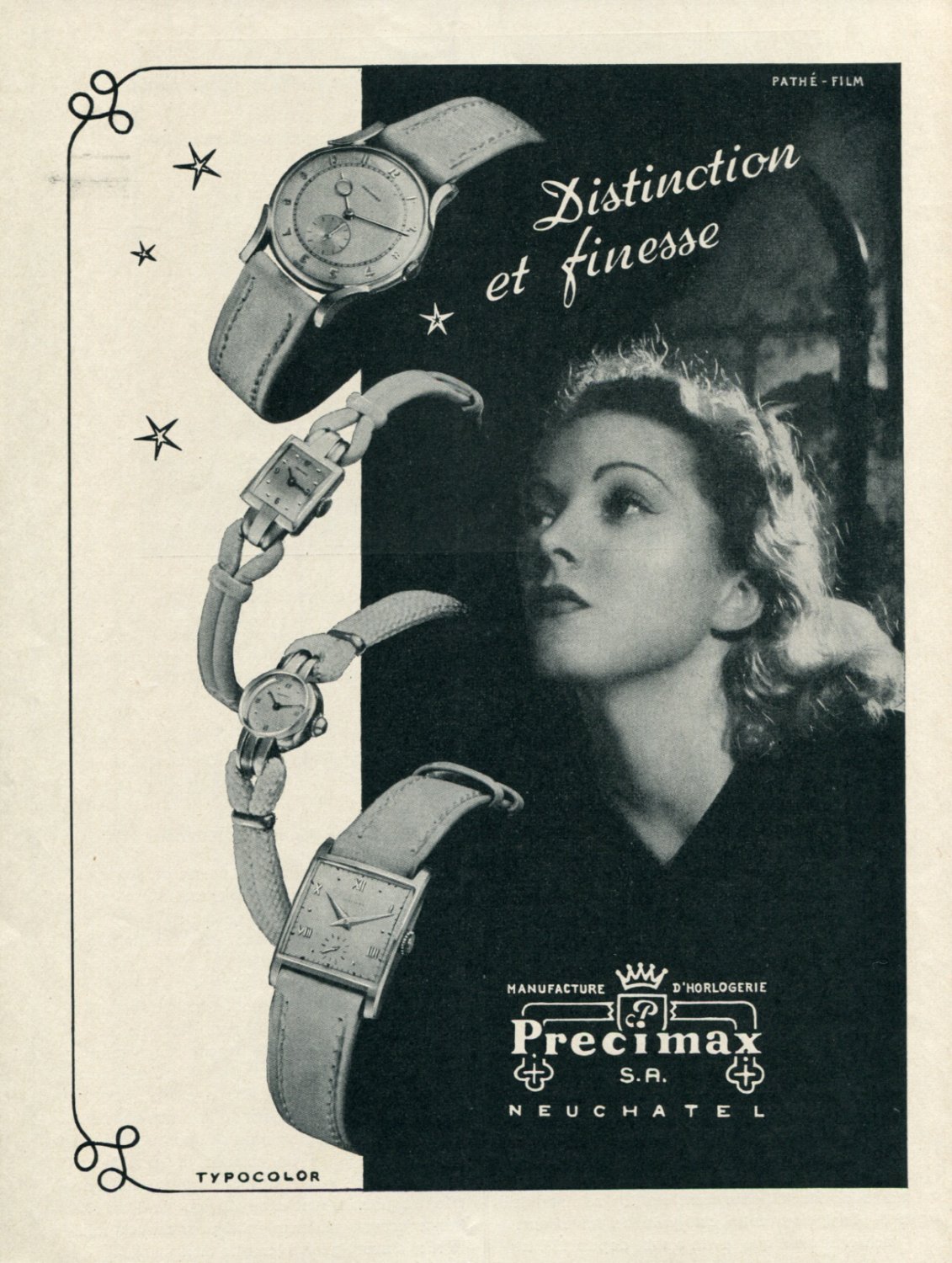 Vintage 1946 Precimax Watch Co Neuchatel Swizterland Swiss Advert Publicite Suisse CH