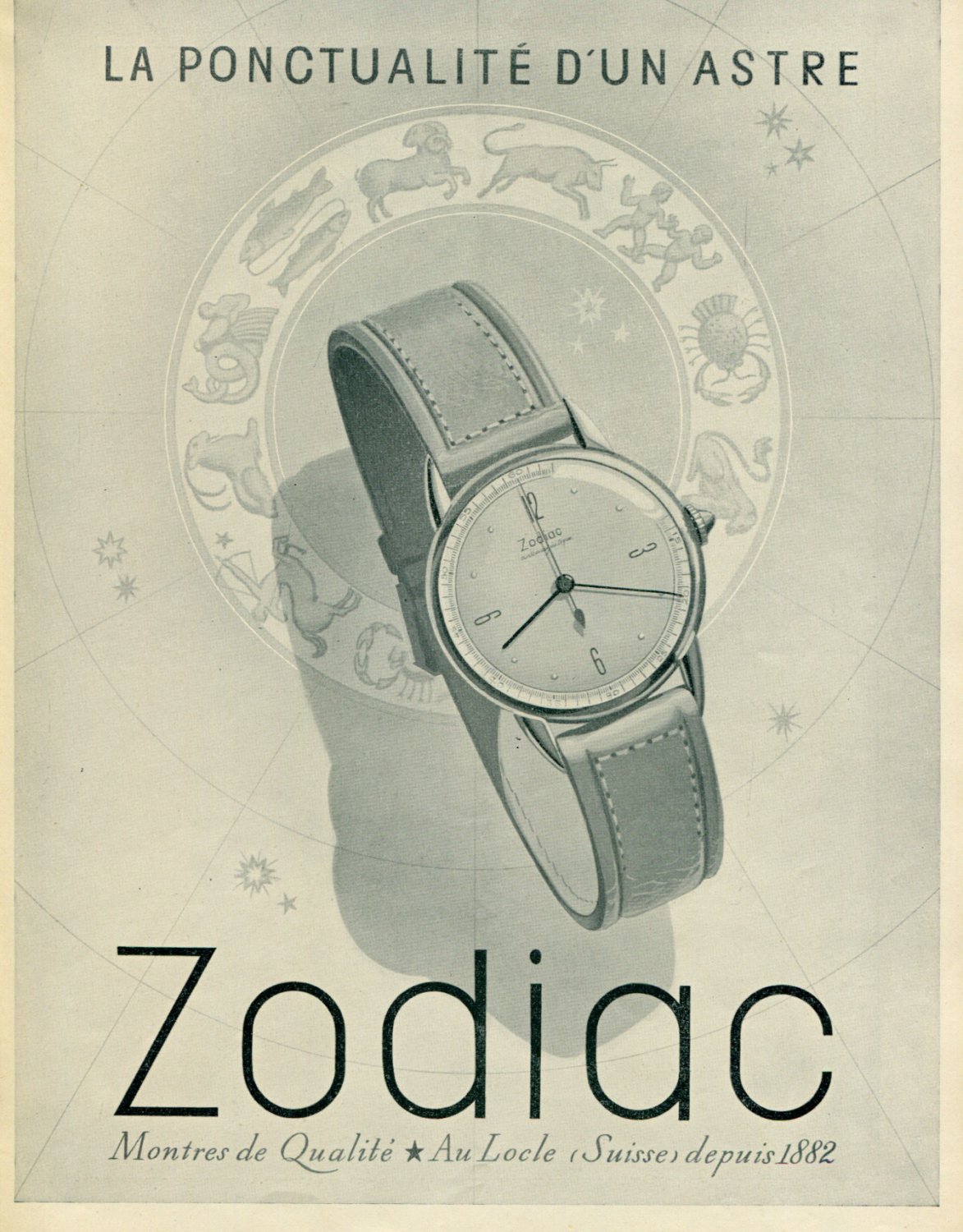 Vintage 1946 Zodiac Watch Company Switzerland Swiss Advert Publicite